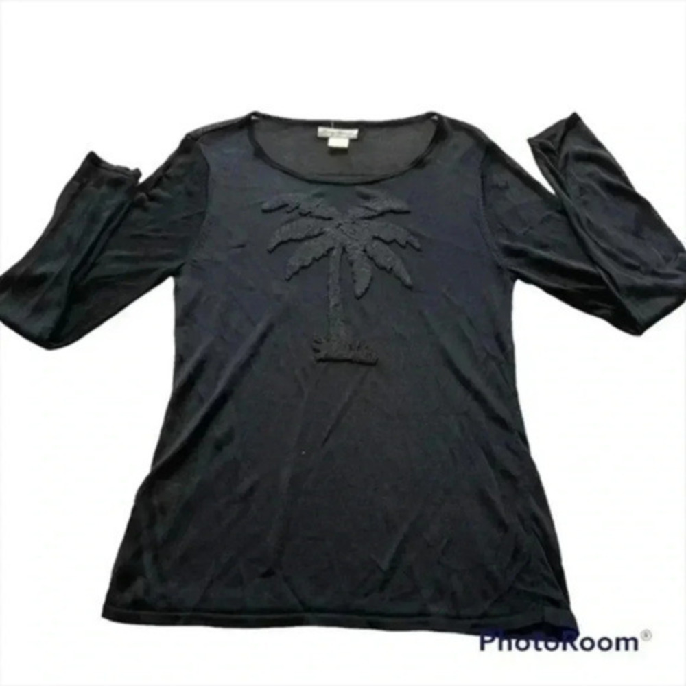 TOMMY BAHAMA BEADED PALM TREE SHEER MESH TOP LONG SLEEVE SIZE M.